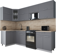 Кухонный гарнитур Интерлиния Мила Gloss 60-12x27 (серый софт/серый софт/травертин серый) - 