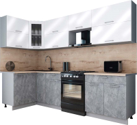 Готовая кухня Интерлиния Мила Gloss 60-12x28 (белый глянец/керамика/травертин серый) - 