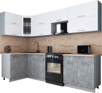 Кухонный гарнитур Интерлиния Мила Gloss 60-12x28 (белый софт/керамика/травертин серый) - 