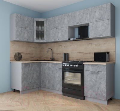 Кухонный гарнитур Интерлиния Мила Gloss 60-12x25 (керамика/керамика/травертин серый)