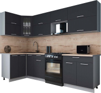 Кухонный гарнитур Интерлиния Мила Gloss 60-12x28 (графит софт/графит софт/травертин серый) - 