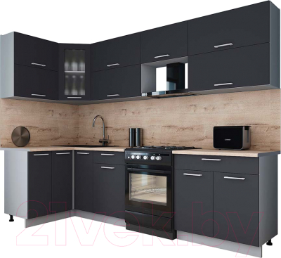 Готовая кухня Интерлиния Мила Gloss 60-12x28 (графит софт/графит софт/травертин серый)