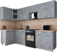 Кухонный гарнитур Интерлиния Мила Gloss 60-12x28 (керамика/керамика/травертин серый) - 