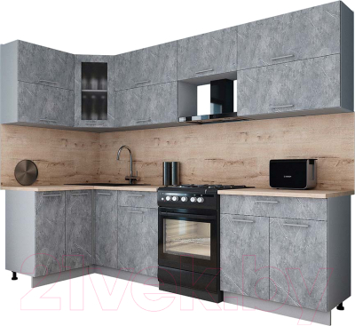 Готовая кухня Интерлиния Мила Gloss 60-12x28 (керамика/керамика/травертин серый)