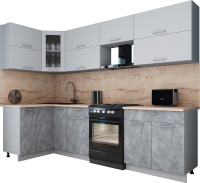 Кухонный гарнитур Интерлиния Мила Gloss 60-12x28 (пепел софт/керамика/травертин серый) - 