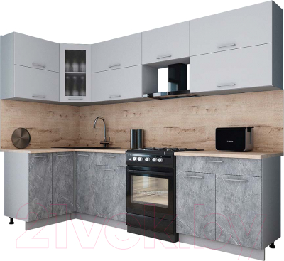 Готовая кухня Интерлиния Мила Gloss 60-12x28 (пепел софт/керамика/травертин серый)