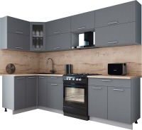 Кухонный гарнитур Интерлиния Мила Gloss 60-12x28 (серый софт/серый софт/травертин серый) - 