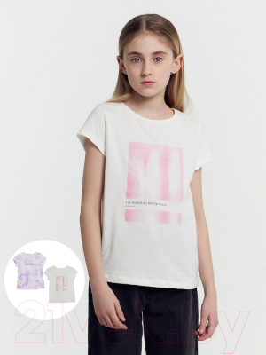 Комплект футболок детских Mark Formelle 117892-2 (р.140-68, белый/розово-голубой тай-дай)