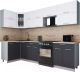 Кухонный гарнитур Интерлиния Мила Gloss 60-12x29 (белый софт/графит софт/травертин серый) - 