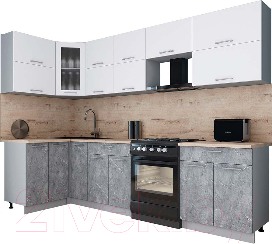 Кухонный гарнитур Interline Мила Gloss 60-12x29 (белый/керамика/травертин серый)