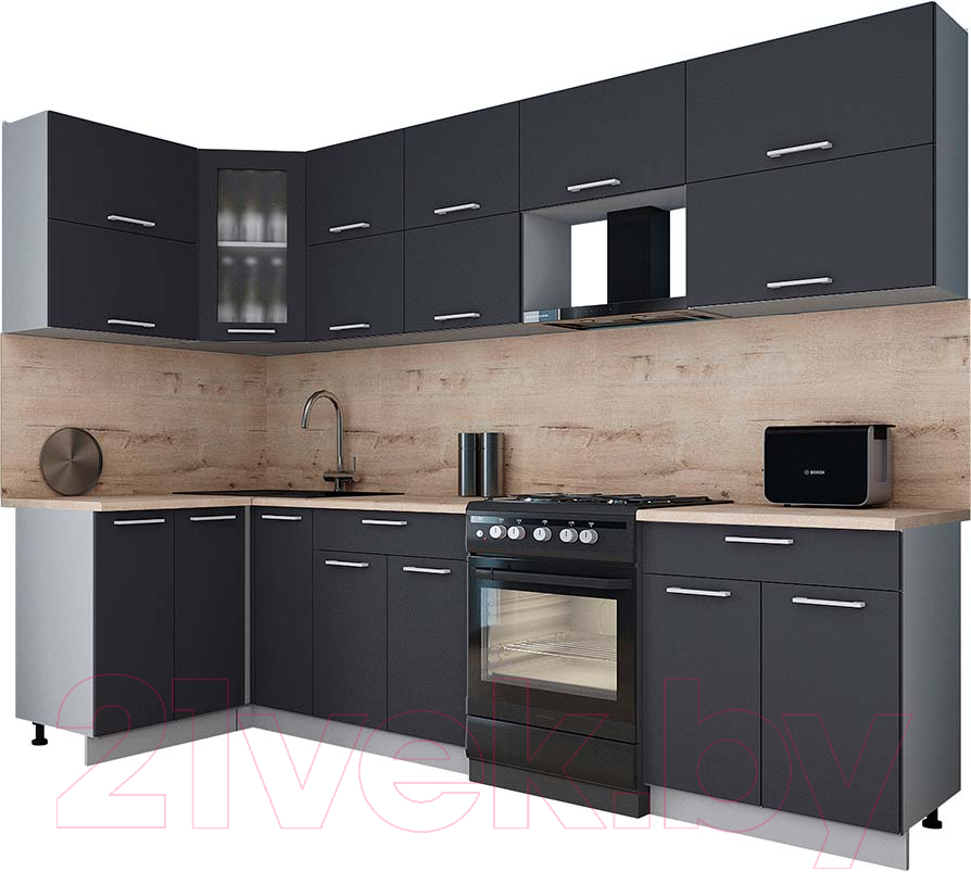 Кухонный гарнитур Interline Мила Gloss 60-12x29 (пепел/пепел/травертин серый)