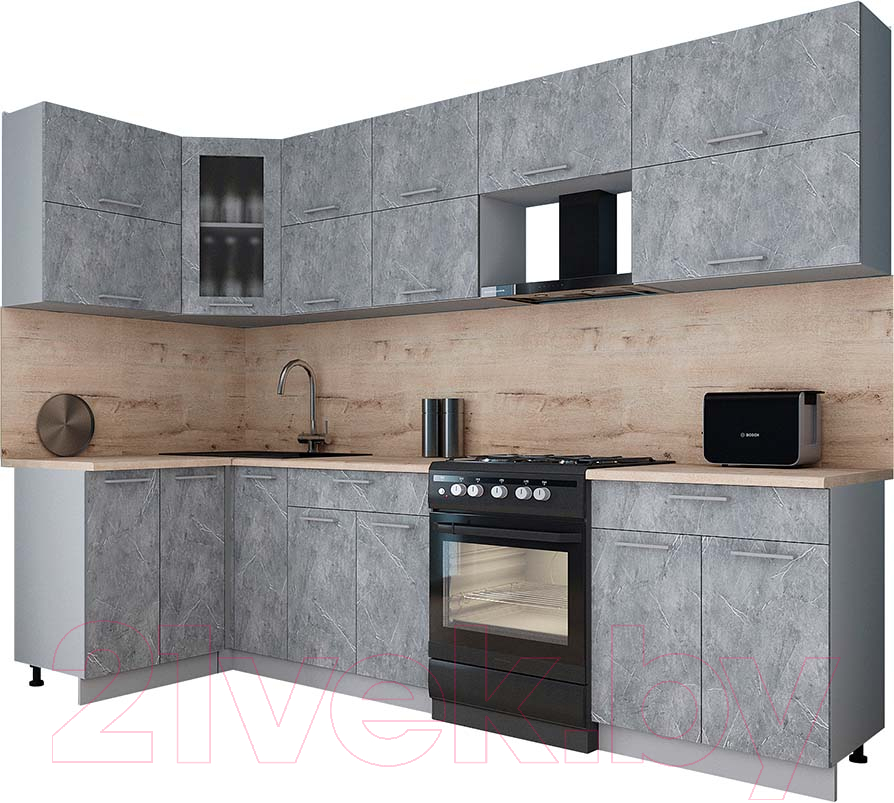 Кухонный гарнитур Interline Мила Gloss 60-12x29 (керамика/керамика/травертин серый)