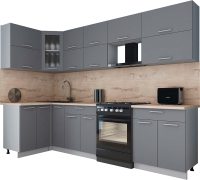 Кухонный гарнитур Интерлиния Мила Gloss 60-12x29 (серый софт/серый софт/травертин серый) - 