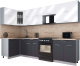 Готовая кухня Интерлиния Мила Gloss 60-12x30 (белый глянец/графит софт/травертин серый) - 