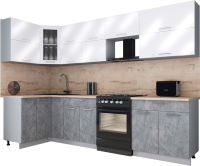 Кухонный гарнитур Интерлиния Мила Gloss 60-12x30 (белый глянец/керамика/травертин серый) - 