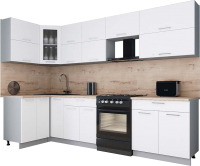 Кухонный гарнитур Интерлиния Мила Gloss 60-12x30 (белый софт/белый софт/травертин серый) - 