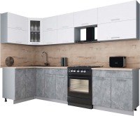 Кухонный гарнитур Интерлиния Мила Gloss 60-12x30 (белый софт/керамика/травертин серый) - 