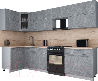 Готовая кухня Интерлиния Мила Gloss 60-12x30 (керамика/керамика/травертин серый)