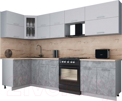 Готовая кухня Интерлиния Мила Gloss 60-12x30 (пепел софт/керамика/травертин серый)
