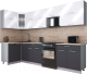 Кухонный гарнитур Интерлиния Мила Gloss 60-12x31 (белый глянец/графит софт/травертин серый) - 