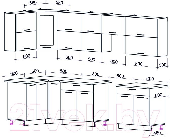 Готовая кухня Интерлиния Мила Gloss 60-12x31