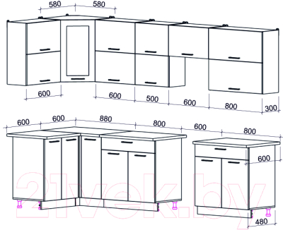 Купить Кухонный гарнитур Интерлиния Мила Gloss 60-12x31 в Гомеле