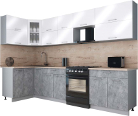 Кухонный гарнитур Интерлиния Мила Gloss 60-12x31 (белый глянец/керамика/травертин серый) - 