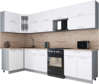 Кухонный гарнитур Интерлиния Мила Gloss 60-12x31 (белый софт/белый софт/травертин серый) - 
