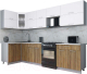 Готовая кухня Интерлиния Мила Gloss 60-12x31 (белый софт/дуб вотан/травертин серый) - 