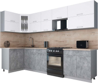 Кухонный гарнитур Интерлиния Мила Gloss 60-12x31 (белый софт/керамика/травертин серый) - 