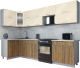Кухонный гарнитур Интерлиния Мила Gloss 60-12x31 (ваниль глянец/дуб вотан/травертин серый) - 