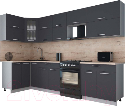 Готовая кухня Интерлиния Мила Gloss 60-12x31 (графит софт/графит софт/травертин серый)