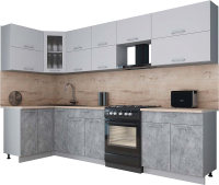 Кухонный гарнитур Интерлиния Мила Gloss 60-12x31 (пепел софт/керамика/травертин серый) - 