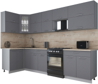 Кухонный гарнитур Интерлиния Мила Gloss 60-12x31 (серый софт/серый софт/травертин серый) - 
