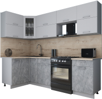 Кухонный гарнитур Интерлиния Мила Gloss 60-12x25 (пепел софт/керамика/травертин серый) - 