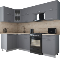 Кухонный гарнитур Интерлиния Мила Gloss 60-12x25 (серый софт/серый софт/травертин серый) - 