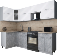 Кухонный гарнитур Интерлиния Мила Gloss 60-12x26 (белый глянец/керамика/травертин серый) - 