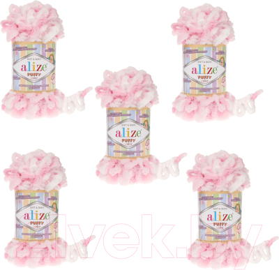 Набор пряжи для вязания Alize Puffy Color 100% микрополиэстер / 5863 (9м, белый/розовый, 5 мотков)