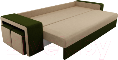 Комплект мягкой мебели Лига Диванов Мустанг с двумя пуфами / 61221 (вельвет бежевый/зеленый)