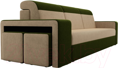 Комплект мягкой мебели Лига Диванов Мустанг с двумя пуфами / 61221 (вельвет бежевый/зеленый)