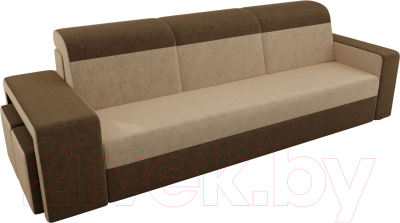 Комплект мягкой мебели Лига Диванов Мустанг с двумя пуфами / 61222 (вельвет бежевый/коричневый)