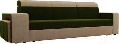 Комплект мягкой мебели Лига Диванов Мустанг с двумя пуфами / 61223 (вельвет зеленый/бежевый)