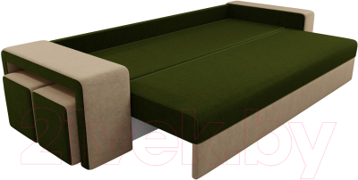 Комплект мягкой мебели Лига Диванов Мустанг с двумя пуфами / 61223 (вельвет зеленый/бежевый)