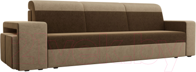 Комплект мягкой мебели Лига Диванов Мустанг с двумя пуфами / 61224 (вельвет коричневый/бежевый)