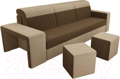 Комплект мягкой мебели Лига Диванов Мустанг с двумя пуфами / 61224 (вельвет коричневый/бежевый)