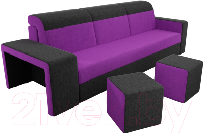 Комплект мягкой мебели Лига Диванов Мустанг с двумя пуфами / 61225 (вельвет фиолетовый/черный)