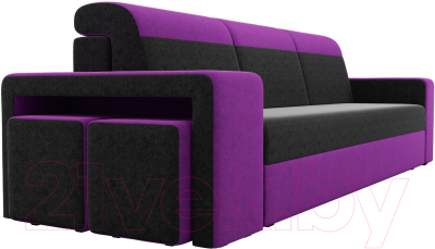 Комплект мягкой мебели Лига Диванов Мустанг с двумя пуфами / 61226 (вельвет черный/фиолетовый)