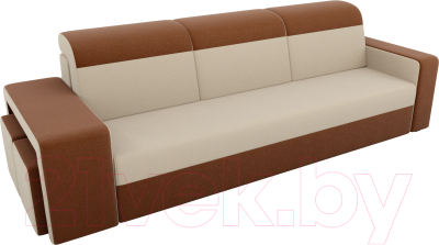 Комплект мягкой мебели Лига Диванов Мустанг с двумя пуфами / 61227 (рогожка бежевый/коричневый)