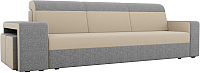 Комплект мягкой мебели Лига Диванов Мустанг с двумя пуфами / 61228 (рогожка бежевый/серый) - 