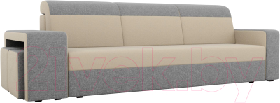 Комплект мягкой мебели Лига Диванов Мустанг с двумя пуфами / 61228 (рогожка бежевый/серый)